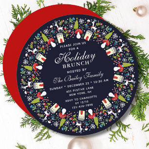 Invitación Corona de bosque en acuarela Brunch de Navidad