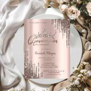 Invitación Corona de Brillo Fresco y Genial para Quinceañera