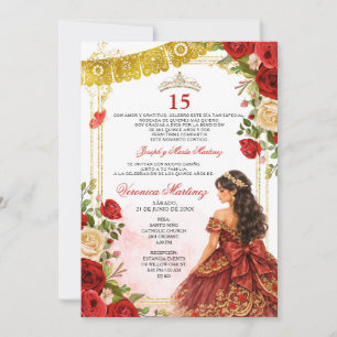 Invitación Corona de Burgundy Roja Quinceañera 15 Años Mis Qu