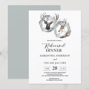 Invitación Corona de ciervo acuarela de invierno plata