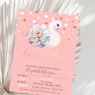 Invitación Corona de Cisne Bebé Floral Estrellas Baby Shower