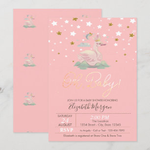 Invitación Corona de Cisne Bebé Lindo Estrellas Rosadas Baby 