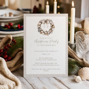 Invitación Corona de conchas de ostras Navidad costera 