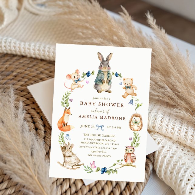 Invitación Corona de conejos amigos en acuarela para baby sho (Subido por el creador)