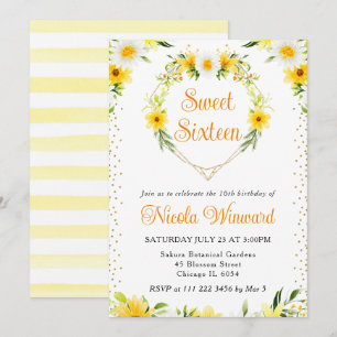 Invitación Corona de Corazón con Margaritas y Flores Amarilla