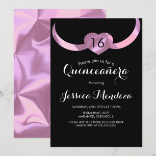 Invitación Corona de corazón Quinceañera Dulces 16 Rosa Hojal