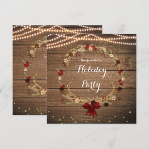 Invitación Corona de Cuerno de Navidad Rústica Madera y Luces
