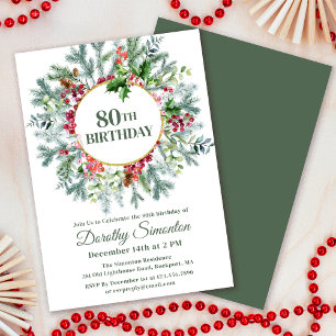 Invitación Corona de cumpleaños 80 de Bayas de Acebo de Pino