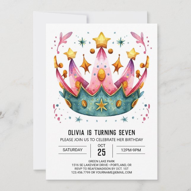 Invitación Corona de cumpleaños de la Moda Princesa (Anverso)