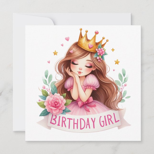 Invitación Corona de cumpleaños de princesa (Anverso)