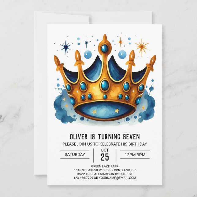 Invitación Corona de cumpleaños encantada de Prince (Anverso)