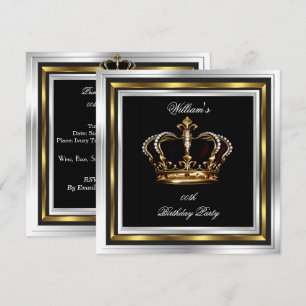 Invitación Corona de cumpleaños negra elegante para hombre