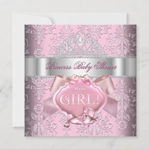 Invitación Corona de Damasco Rosa para Baby Shower de Princes