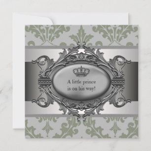 Invitación Corona de Damasco Verde Principito Niño Baby Showe