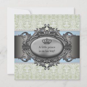 Invitación Corona de Damasco Verde Principito Niño Baby Showe