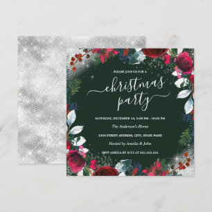 Invitación Corona de destellos plateados rojos y verdes para