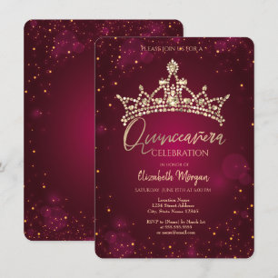 Invitación Corona de diamantes chic burgundy Quinceañera