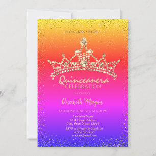 Invitación Corona de diamantes de oro chic colorida Quinceañe