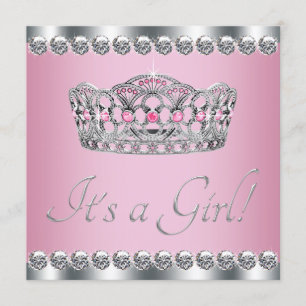 Invitación Corona de Diamantes Rosa Baby Shower Princesa