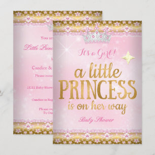 Invitación Corona de encaje de oro rosa para baby shower de p