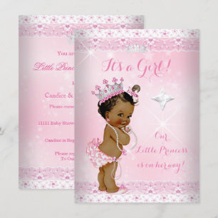 Invitación Corona de encaje rosa para baby shower de princesa