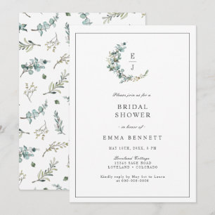 Invitación Corona de eucalipto elegante con monograma para fi
