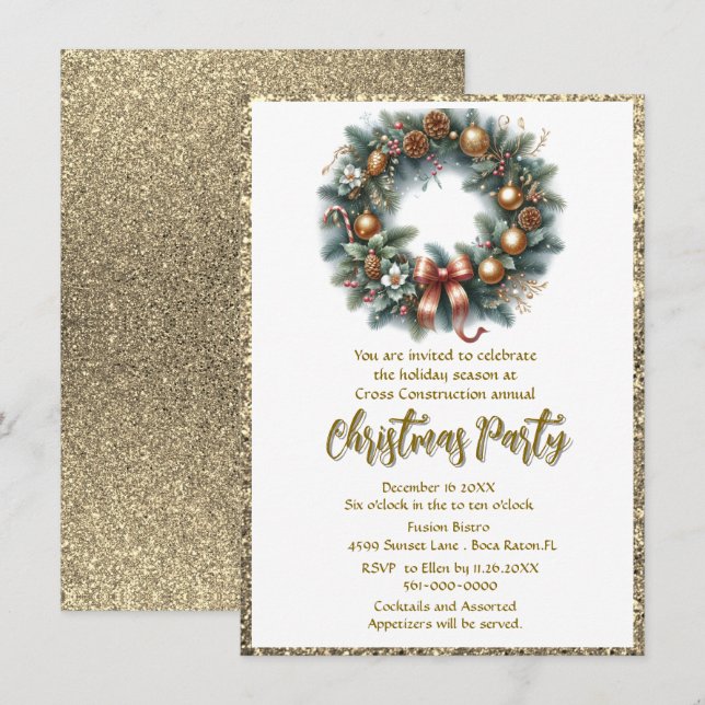 Invitación Corona de fiesta de Navidad para empresas  (Anverso / Reverso)
