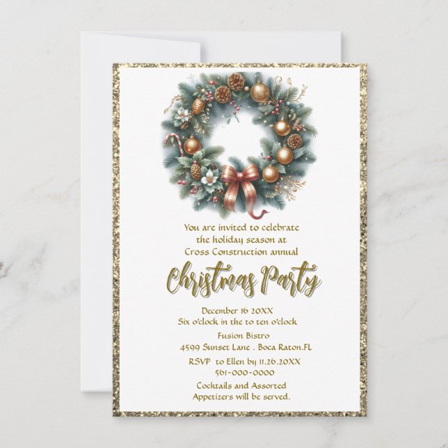 Invitación Corona de fiesta de Navidad para empresas  (Anverso)