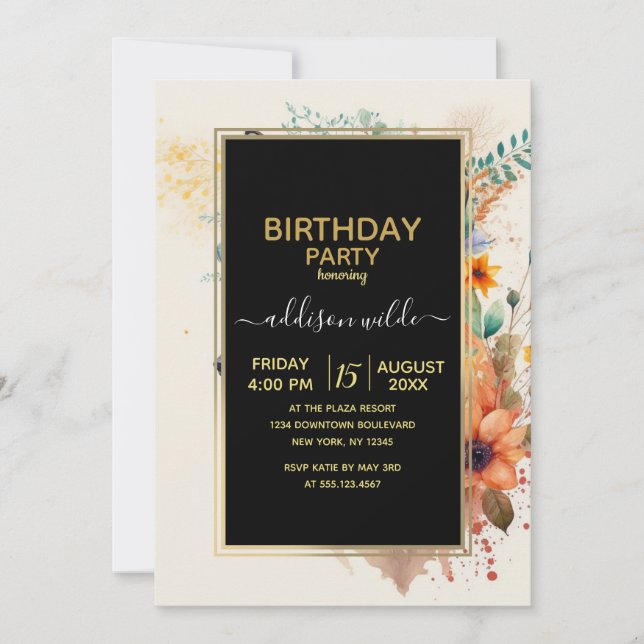 Invitación Corona de Flor de Zorro Acuarela (Anverso)