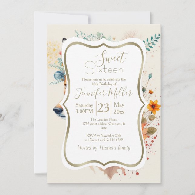 Invitación Corona de Flor de Zorro Acuarela (Anverso)