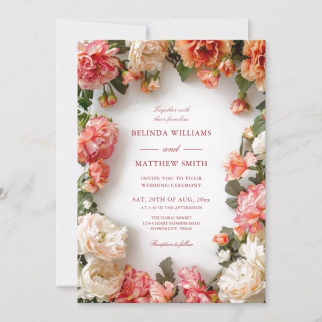 Invitación Corona de flores 3D texturizada para boda (Anverso)