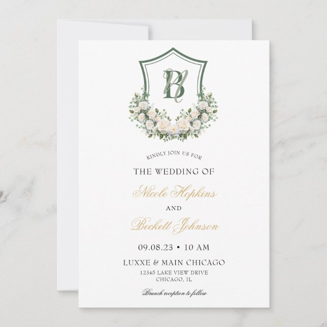 Invitación Corona de flores blancas para boda (Anverso)