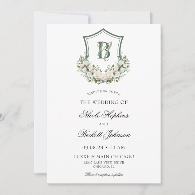 Invitación Corona de flores blancas para boda (Anverso)