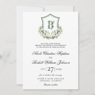 Invitación Corona de flores blancas para boda