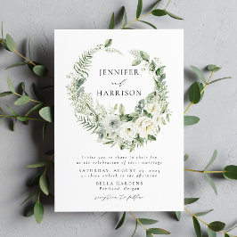 Invitación Corona de flores blancas y vegetación para boda