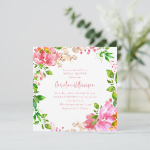 Invitación Corona de flores de acuarela rosa para despedida d