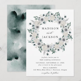Invitación Corona de flores de bodas de Anémonas blancas y Ro