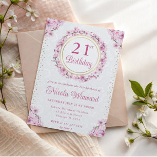 Invitación Corona de flores de cerezo en acuarela Cumpleaños