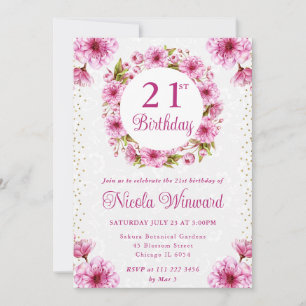 Invitación Corona de flores de cerezo en acuarela Cumpleaños