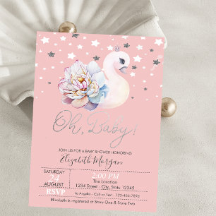 Invitación Corona de flores de Cisne Bebé Estrellas Baby Show