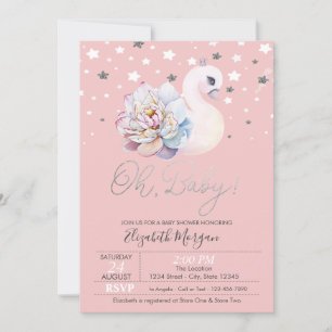 Invitación Corona de flores de Cisne Bebé Estrellas Baby Show
