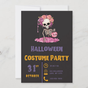 Invitación Corona de flores de esqueleto de Rosas Halloween n