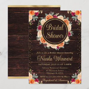 Invitación Corona de flores de otoño rojas y naranjas para fi