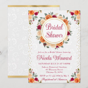 Invitación Corona de flores de otoño rojas y naranjas para fi