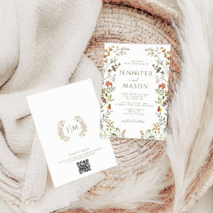 Invitación Corona de flores de prado de otoño bohemio Boda de