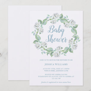 Invitación Corona de flores de rosas blancas bonitas para Bab