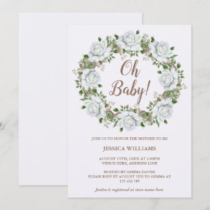 Invitación Corona de flores de rosas blancas elegantes para b