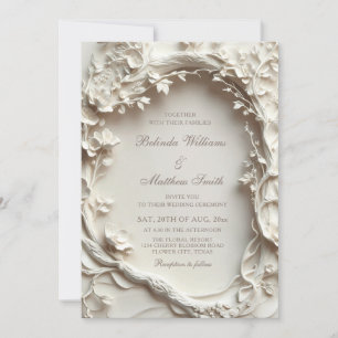 Invitación Corona de flores esculpidas blancas boda