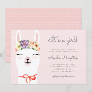 Invitación Corona de flores mullidas y Baby Shower Chica de L