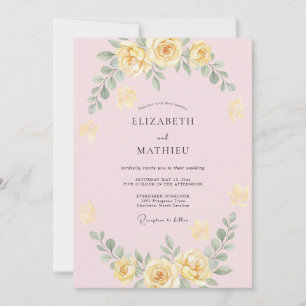 Invitación Corona de flores nupciales de color amarillo paste